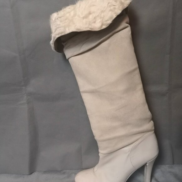 Y2K Vintage White Over-the-knee suede leather Sherpa Boots  - TheStyleMinr.com - Picture 5 of 7